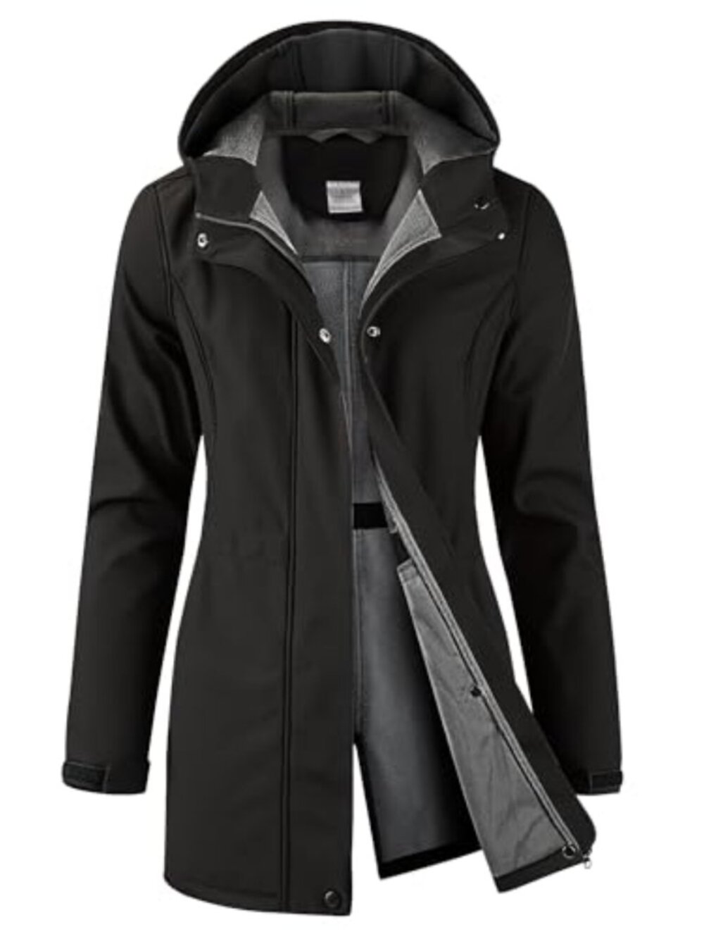 Women's Waterproof Softshell Rain Jacket Fleece Lined Long Hood Windbreaker